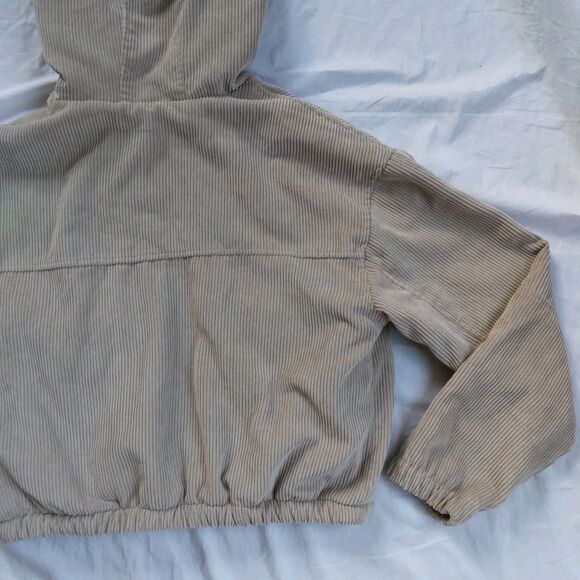 Ashley 26 International Khaki Corduroy Jacket Sherpa Hooded Cropped Size Large - Picture 11 of 12